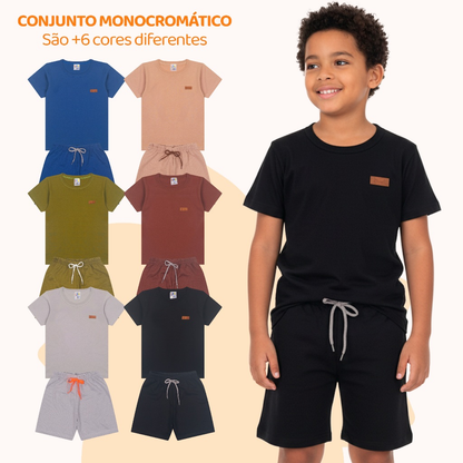 Kit 2, 6 ou 10 Peças de Roupa Infantil de Menino Estilo Casual Minimalista Monocromático Verão Bebe Menino Casual