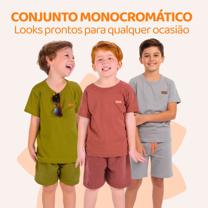 Kit 2, 6 ou 10 Peças de Roupa Infantil de Menino Estilo Casual Minimalista Monocromático Verão Bebe Menino Casual