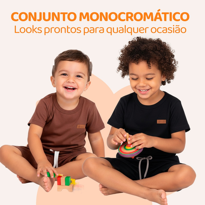 Kit 2, 6 ou 10 Peças de Roupa Infantil de Menino Estilo Casual Minimalista Monocromático Verão Bebe Menino Casual
