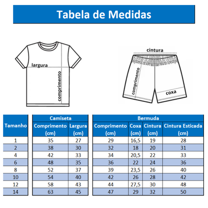 Conjunto Infantil Estiloso Juvenil Menino Verão 2026 Camisa e Bermuda 1 a 14 anos