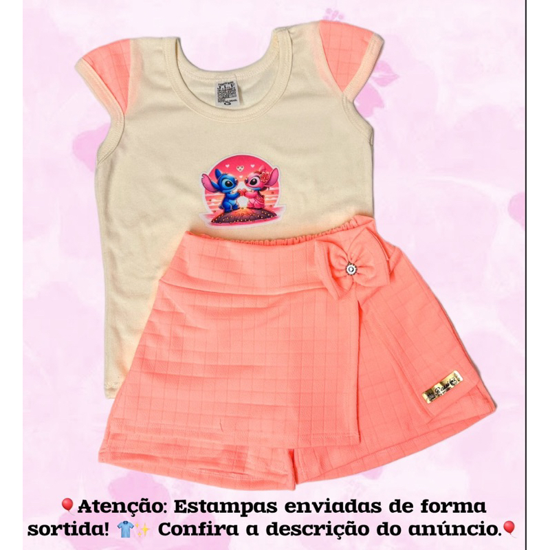 Conjunto De Menina SHORT & Blusa Infantil Moda Verão Confortavel com estampas aleatórias