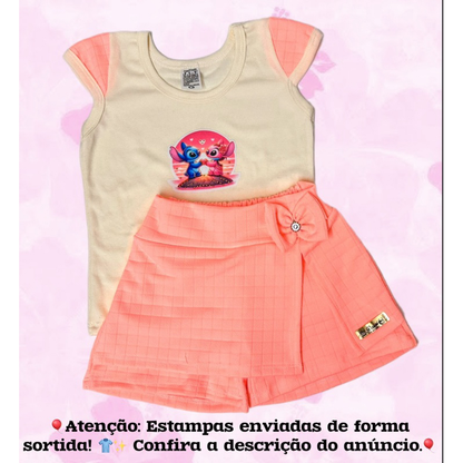 Conjunto De Menina SHORT & Blusa Infantil Moda Verão Confortavel com estampas aleatórias