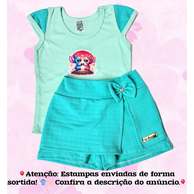 Conjunto De Menina SHORT & Blusa Infantil Moda Verão Confortavel com estampas aleatórias
