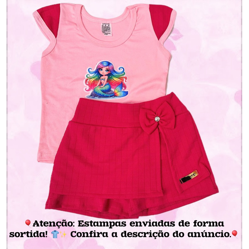 Conjunto De Menina SHORT & Blusa Infantil Moda Verão Confortavel com estampas aleatórias