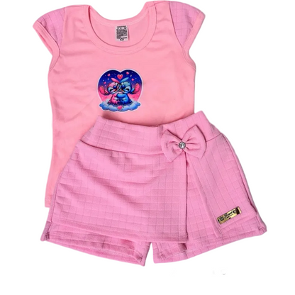 Conjunto De Menina SHORT & Blusa Infantil Moda Verão Confortavel com estampas aleatórias
