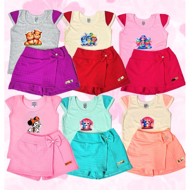Conjunto De Menina SHORT & Blusa Infantil Moda Verão Confortavel com estampas aleatórias