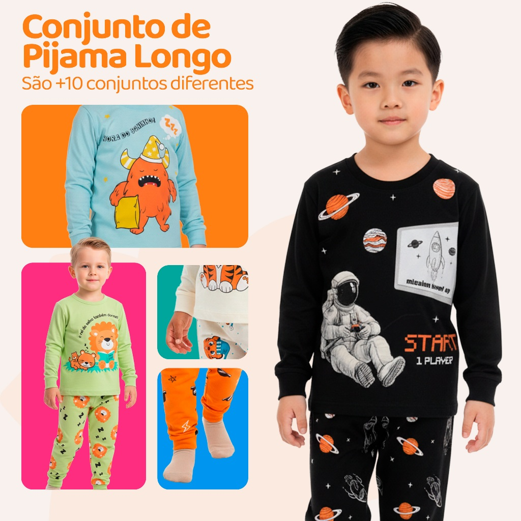 Pijama Infantil Menino Manga Longa Escolha Seu Modelo, com Estampas Fofas e Conforto Infantil Masculino Frio Inverno l03