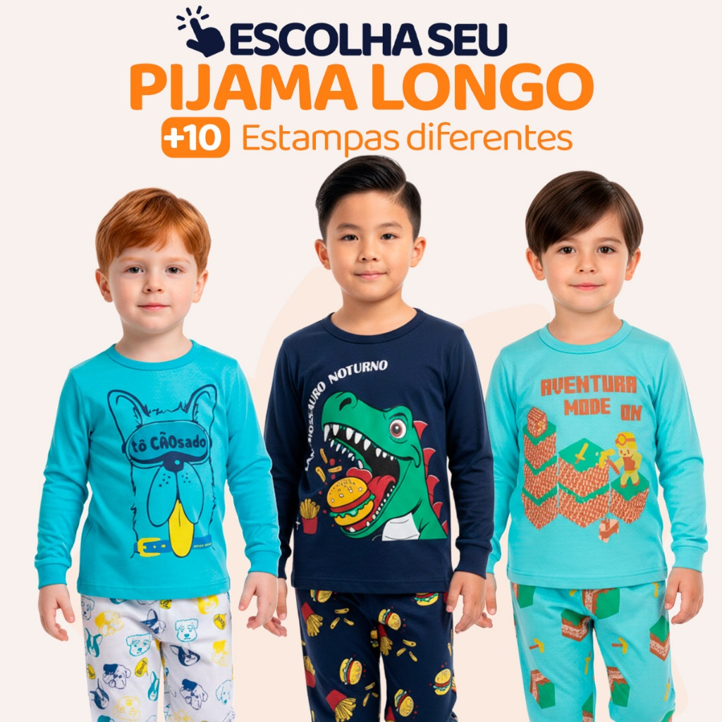 Pijama Infantil Menino Manga Longa Escolha Seu Modelo, com Estampas Fofas e Conforto Infantil Masculino Frio Inverno l03