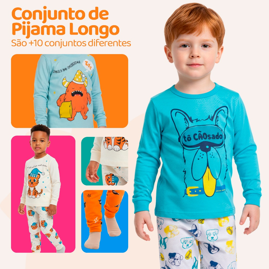 Pijama Bebe Menino Manga Longa – Escolha Seu Modelo, com Estampas Fofas e Conforto Infantil Masculino Frio Inverno l03