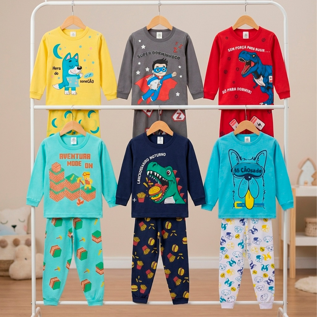 Pijama Bebe Menino Manga Longa – Escolha Seu Modelo, com Estampas Fofas e Conforto Infantil Masculino Frio Inverno l03