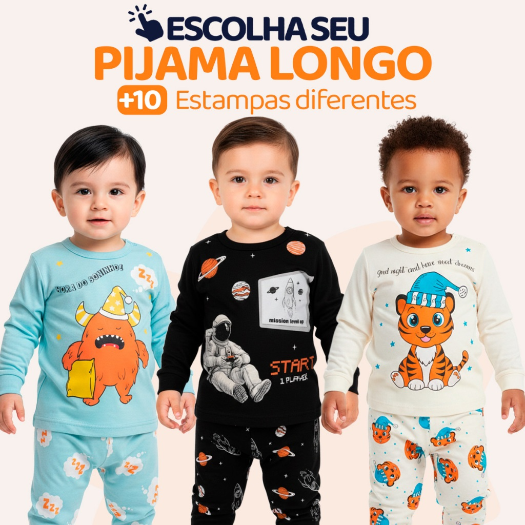 Pijama Bebe Menino Manga Longa – Escolha Seu Modelo, com Estampas Fofas e Conforto Infantil Masculino Frio Inverno l03