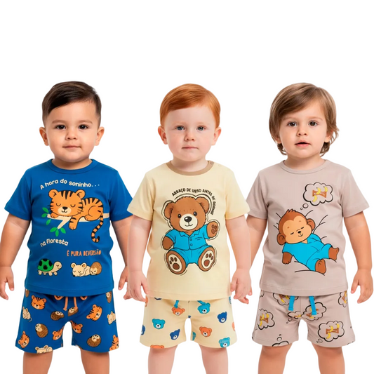 Pijama Curto Bebê Menino Confortável Roupa de Bebê para Dormir Pijama Verão Bebê Masculino do 1 ao 10 l06