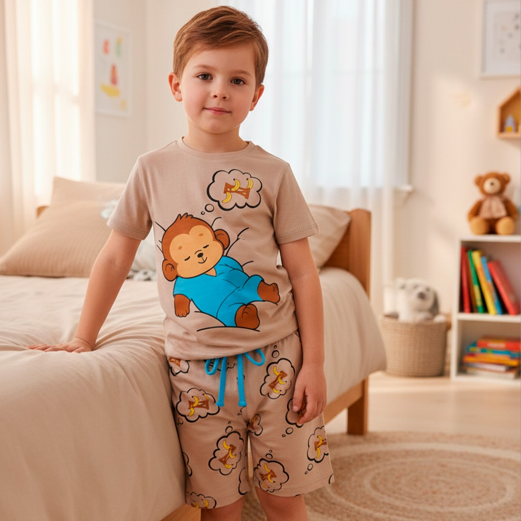 Pijama Curto Bebê Menino Confortável Roupa de Bebê para Dormir Pijama Verão Bebê Masculino do 1 ao 10 l06