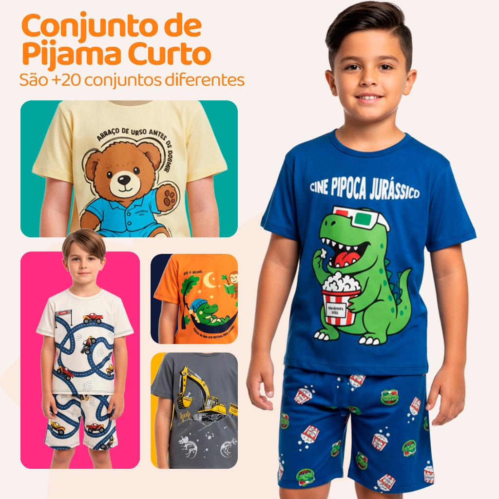 Pijama Curto Bebê Menino Confortável Roupa de Bebê para Dormir Pijama Verão Bebê Masculino do 1 ao 10 l06