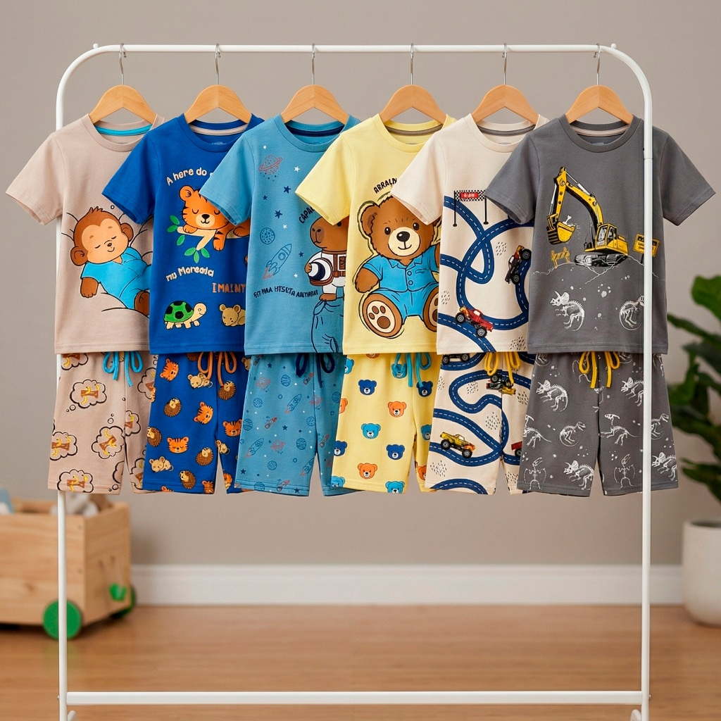 Pijama Curto Bebê Menino Confortável Roupa de Bebê para Dormir Pijama Verão Bebê Masculino do 1 ao 10 l06