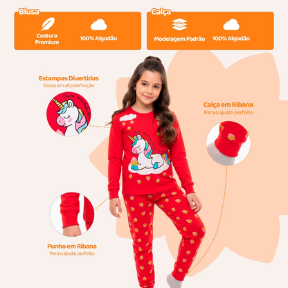 Kit 4 Peças Pijama Infantil Menina Manga Comprida Tamanho 1 ao 10