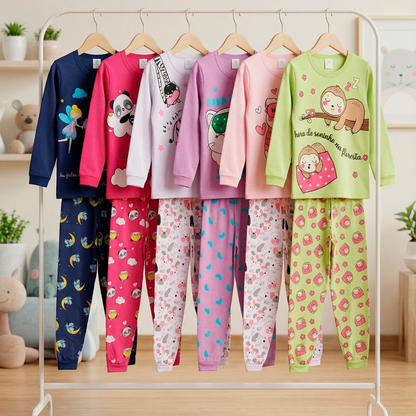 Kit 4 Peças Pijama Infantil Menina Manga Comprida Tamanho 1 ao 10