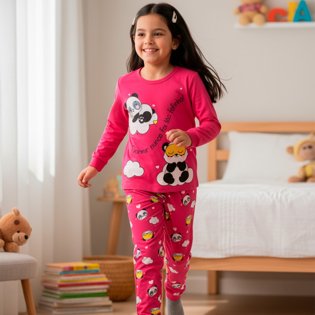 Kit 4 Peças Pijama Infantil Menina Manga Comprida Tamanho 1 ao 10