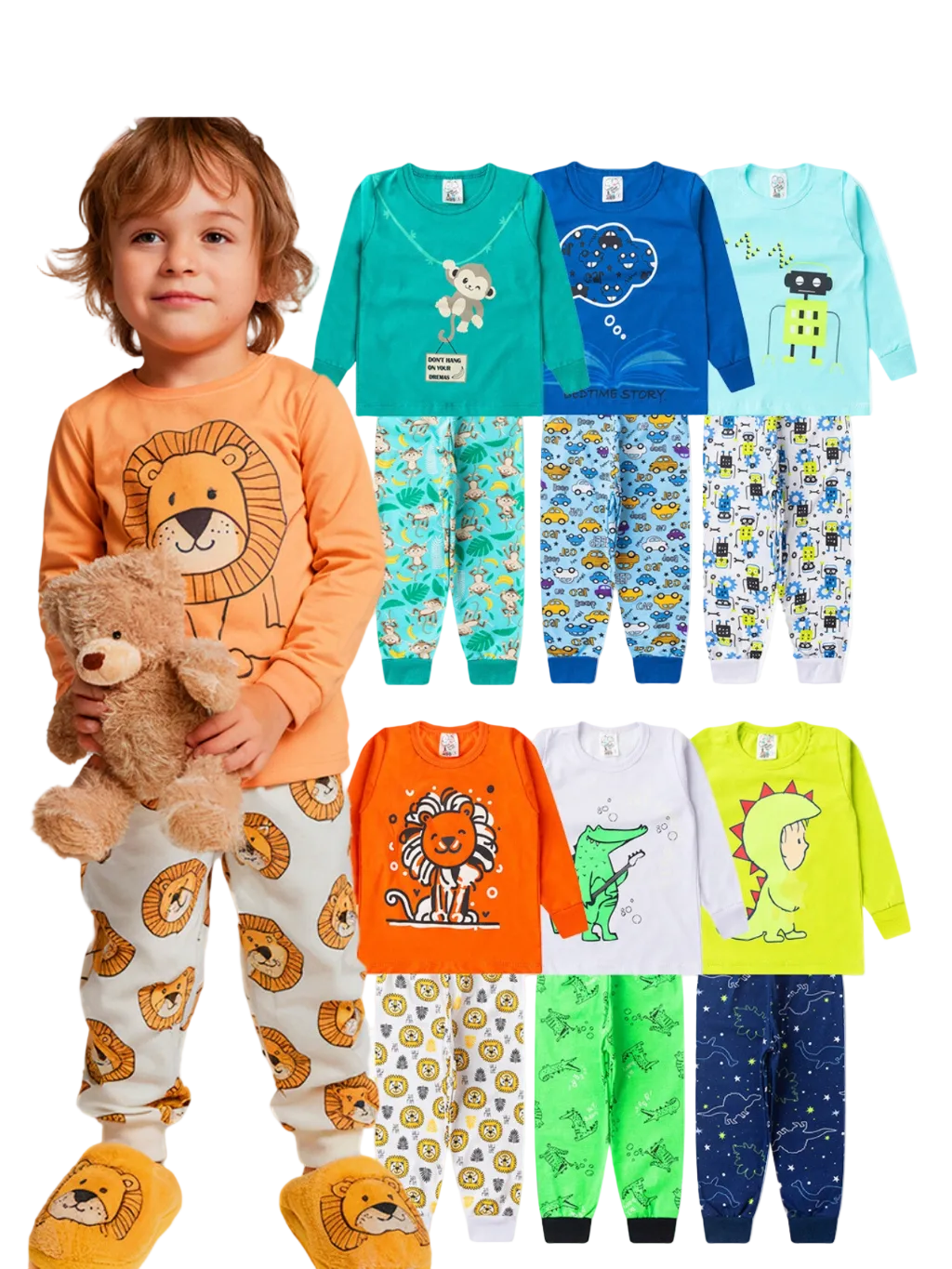 Kit 4 Peças Pijama Brilha no Escuro Sortido Infantil Menino Inverno Roupa Infantil Masculina