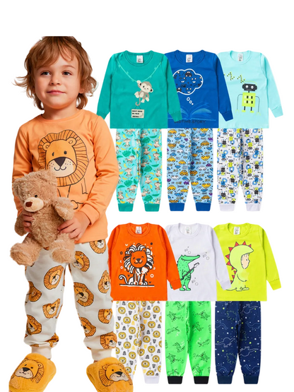 Kit 4 Peças Pijama Brilha no Escuro Sortido Infantil Menino Inverno Roupa Infantil Masculina