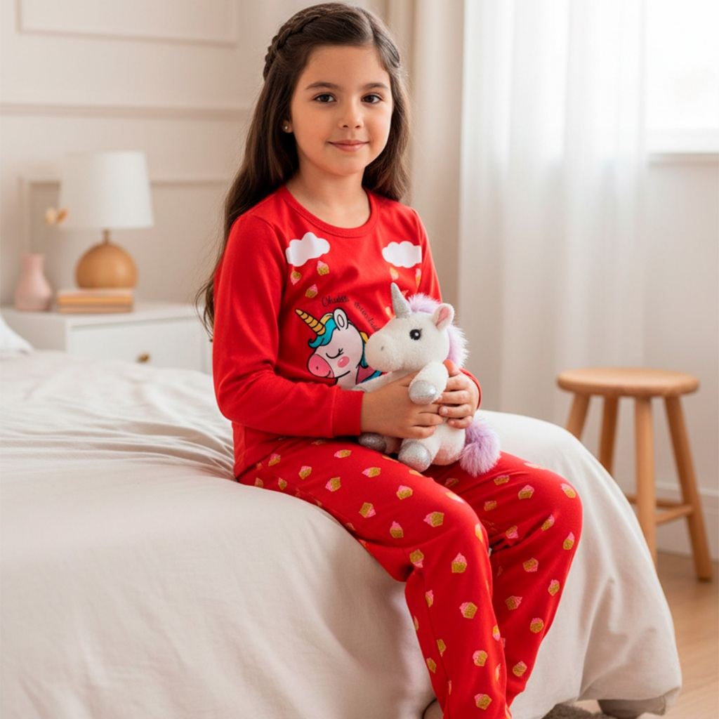 Kit 4 Peças Pijama Infantil Menina Manga Comprida Tamanho 1 ao 10