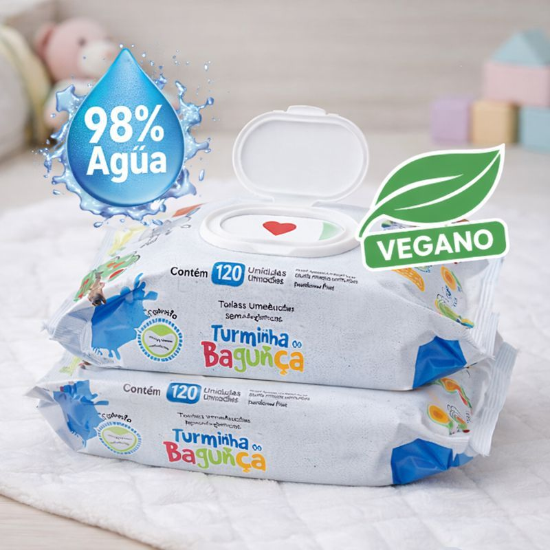 Kit 5 Pacotes Toalhas Umedecidas TURMINHA DA BAGUNÇA 120 folhas - 19x13cm com tampa