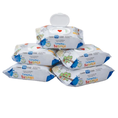 Kit 5 Pacotes Toalhas Umedecidas TURMINHA DA BAGUNÇA 120 folhas - 19x13cm com tampa
