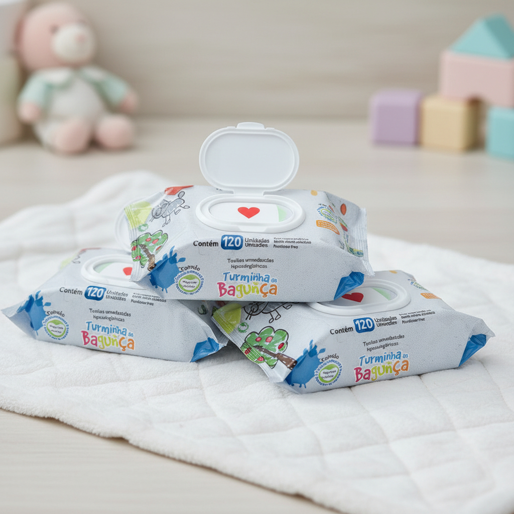 Kit 5 Pacotes Toalhas Umedecidas TURMINHA DA BAGUNÇA 120 folhas - 19x13cm com tampa