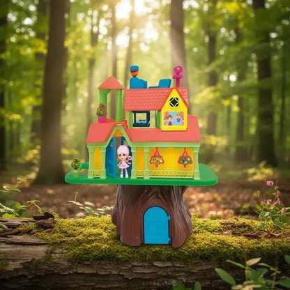 Casa de bonecas na árvore com varanda e acessórios