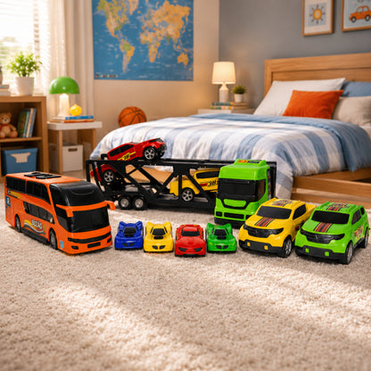 Kit Carrinho Brinquedo Caminhão Cegonha Completo Ônibus Miniatura Presente Menino