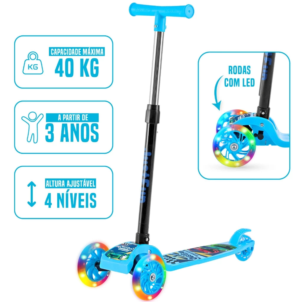 Patinete infantil com altura regulável e freio traseiro