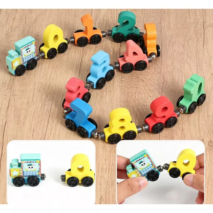 Trem Magnético de Madeira com Números 0-10 - Brinquedo Educativo Montessori para Aprender Contar, Cores e Matemática