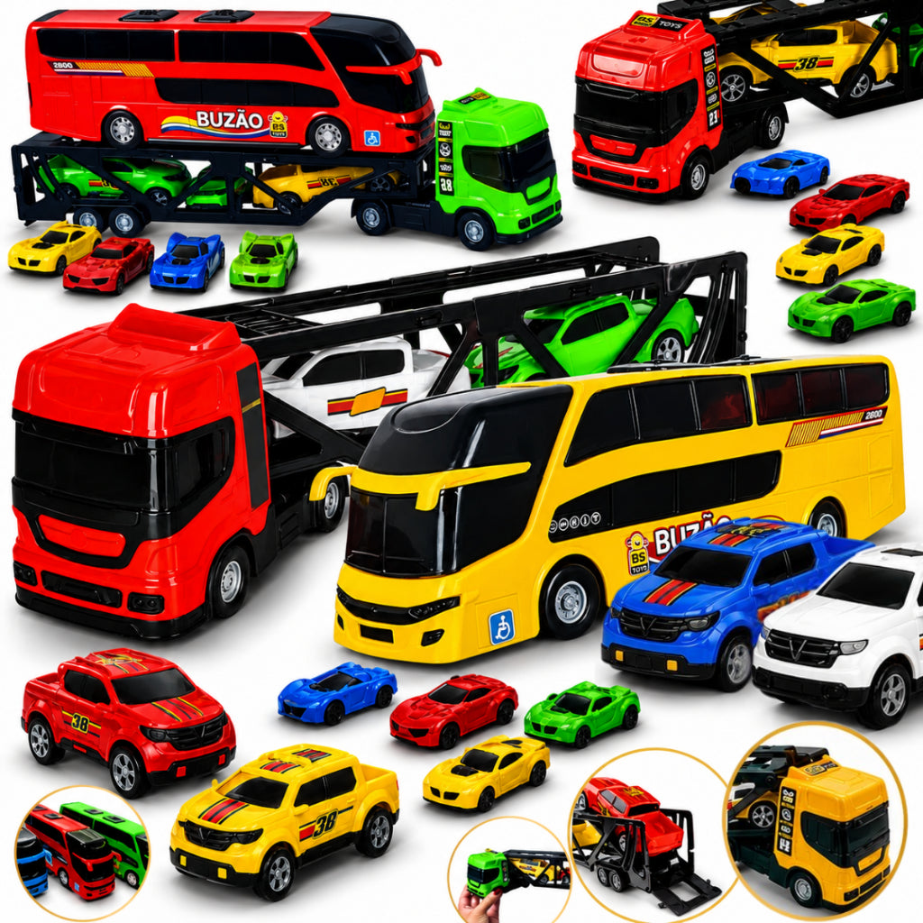 Kit Carrinho Brinquedo Caminhão Cegonha Completo Ônibus Miniatura Presente Menino