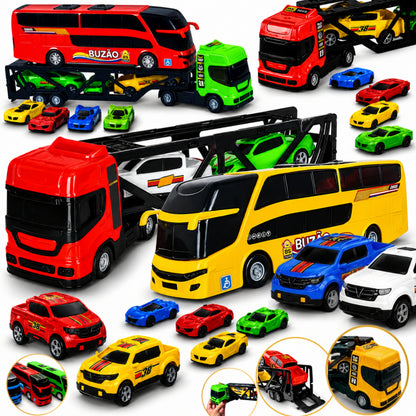 Kit Carrinho Brinquedo Caminhão Cegonha Completo Ônibus Miniatura Presente Menino