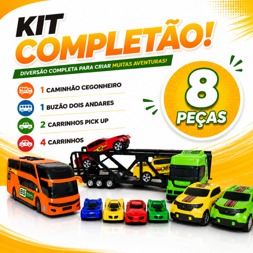 Kit Carrinho Brinquedo Caminhão Cegonha Completo Ônibus Miniatura Presente Menino