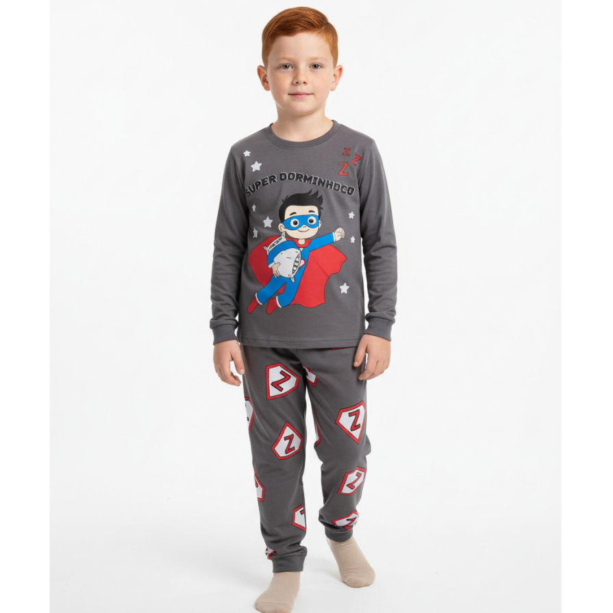 Pijama Infantil Menino Manga Longa com Calça 100% Algodão - foto 21