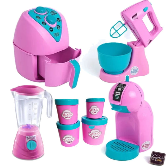 Kit cozinha infantil faz de conta com air fryer e cafeteira de brinquedo