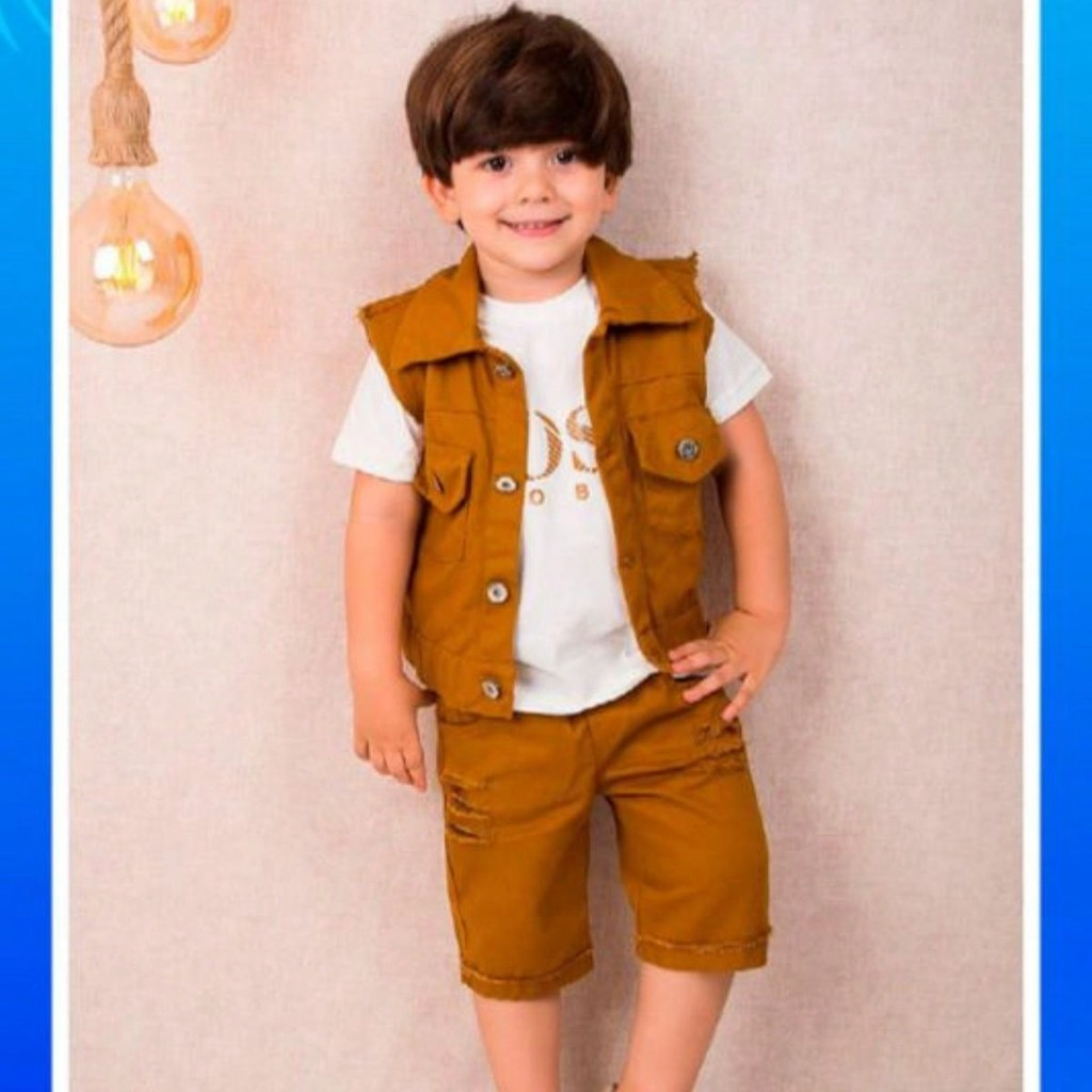Conjunto Trio para Meninos - Bermuda, Camiseta e Colete Estilo Moderno