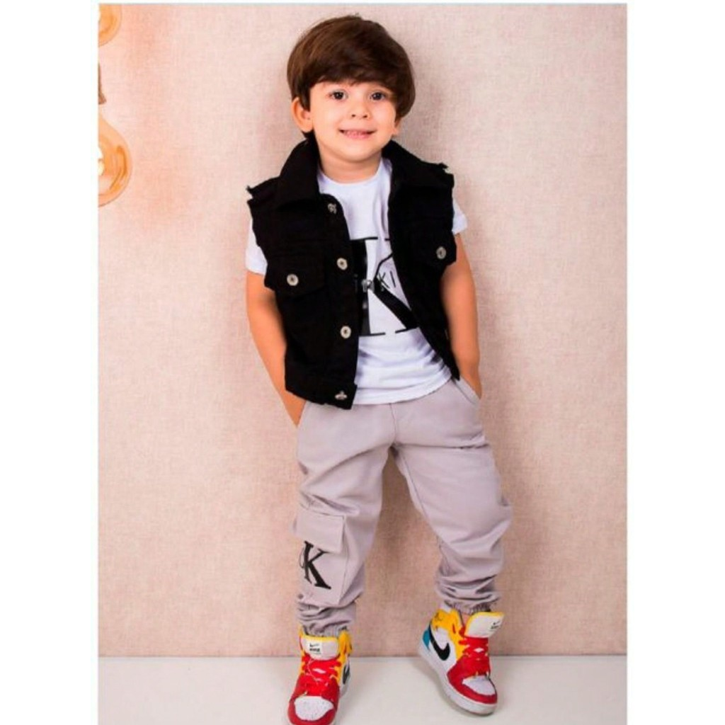 Conjunto Trio para Meninos - Calça, Camiseta e Colete Estilo Moderno (2 a 8 Anos)