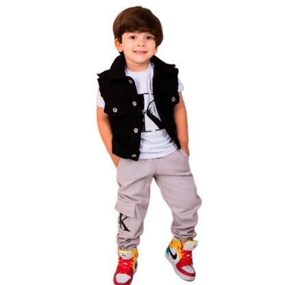 Conjunto Trio para Meninos - Calça, Camiseta e Colete Estilo Moderno (2 a 8 Anos)