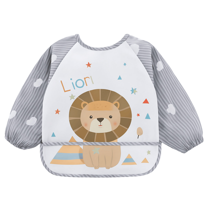 Babador Impermeável Azul ou Rosa com Mangas para Bebê BLW Introdução Alimentar com Cata Migalhas