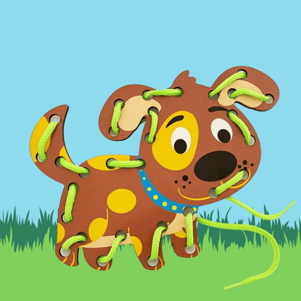 Kit 3 alinhavos de madeira Montessori com animais