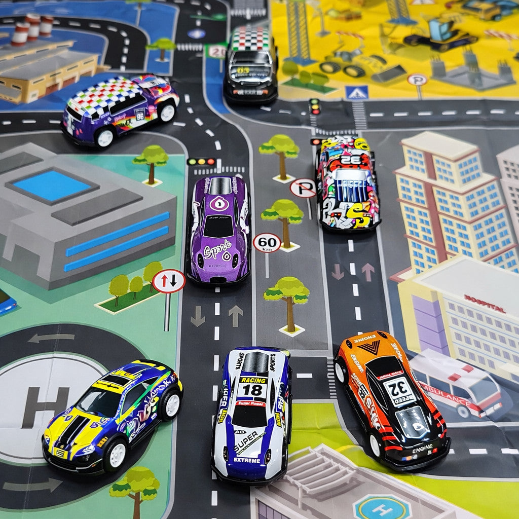 Kit 48 Carrinhos De Metal Fricção Brinquedo Menino Maleta Pista Presente